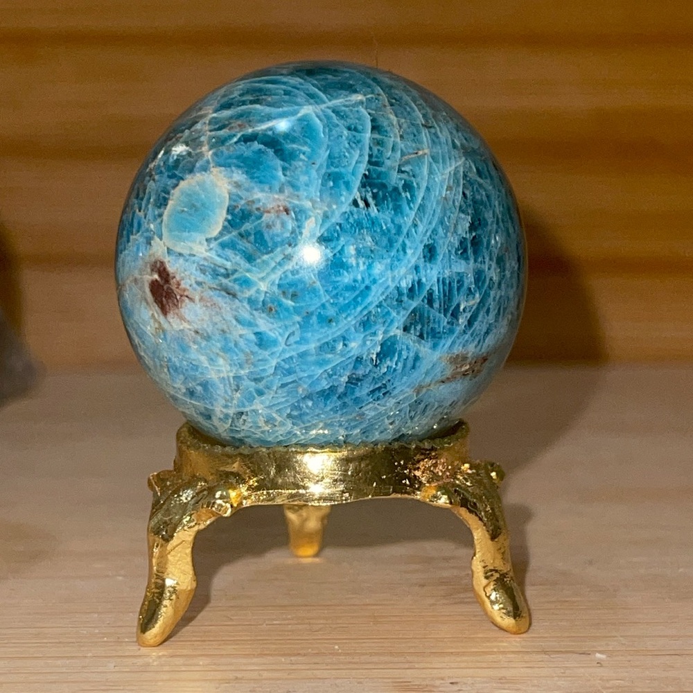 Neon Blue Apatite Sphere 🩵 w/ Gemmy Areas everywhere - Picture 10 of 12